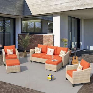 Barkley Beige 5-Piece Outdoor Patio Conversation Sofa Seating Set with Orange Red Cushions