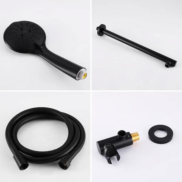 Single Handle 5-Spray High Pressure Shower Faucet with 12 in. Rain Shower Head in Black (Valve Included)