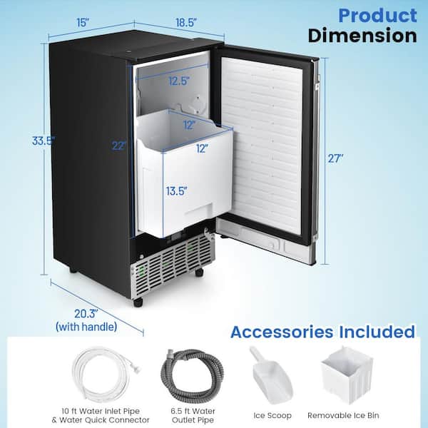 Costway 15 in. 80 lb. Built-in Ice Maker Free-Standing/Under