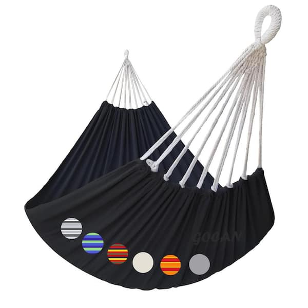 Misopily 10.5 ft. High Quality Cotton Yarn Extra Large Sturdy Portable Hammock in Black For 2 Persons with Carry Bag and 2 Ropes