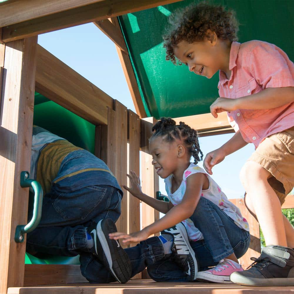 Denali Tower Wooden Playset with Green Slides and Swings