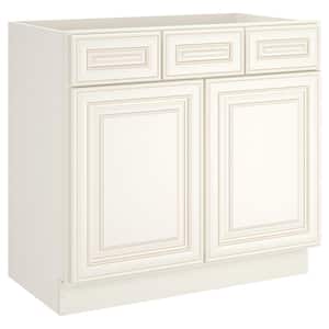 36 in. W x 21 in. D x 34.5 in. H in Cameo White Plywood Ready to Assemble Vanity Base 2-Drawers Kitchen Cabinet