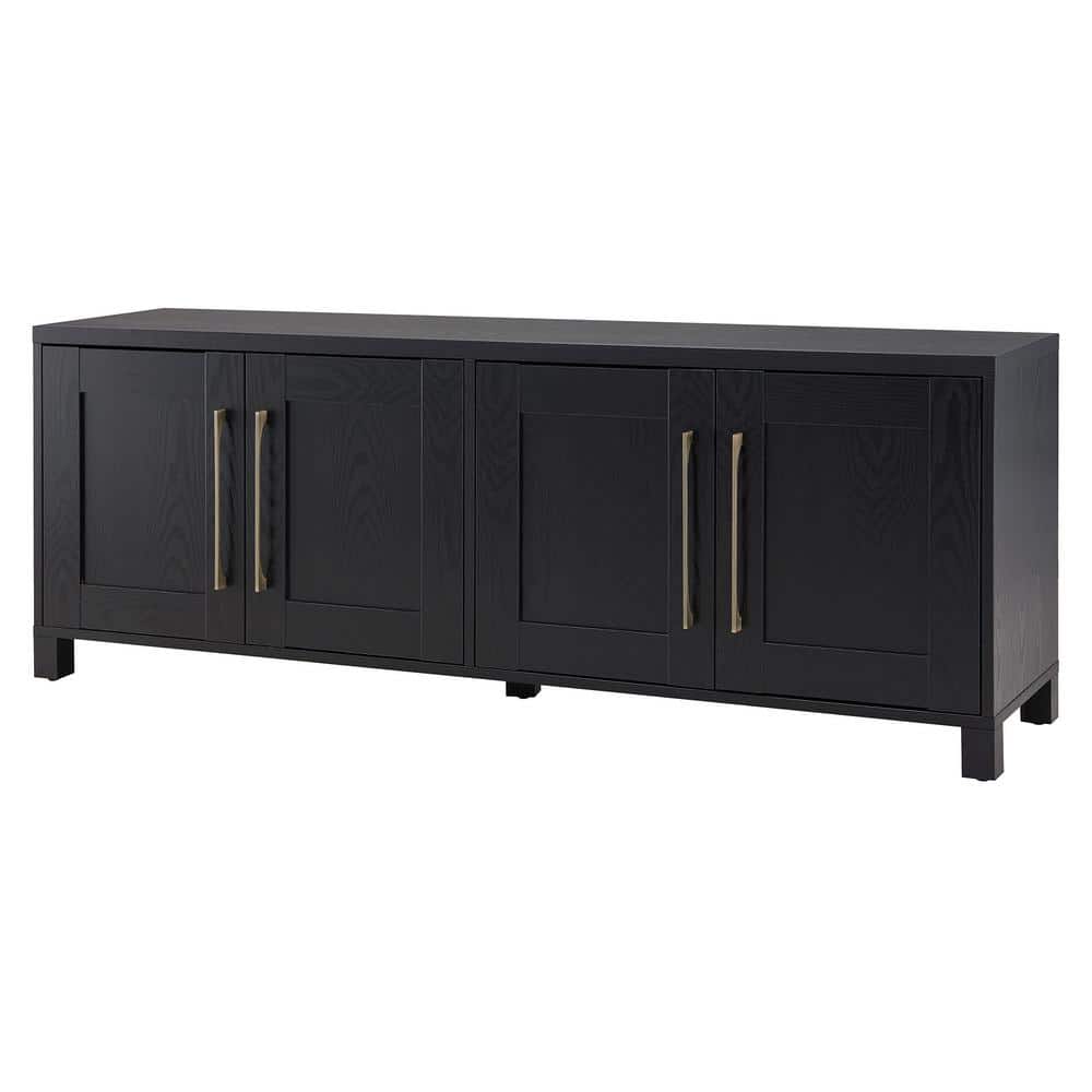 Transitional Black Grain 68'' TV Stand with Brass Hardware