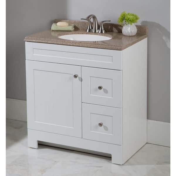 Glacier Bay Country 25 in. W x 19 in. D x 34 in. H Single Sink Freestanding Bath Vanity in White with White Cultured Marble Top