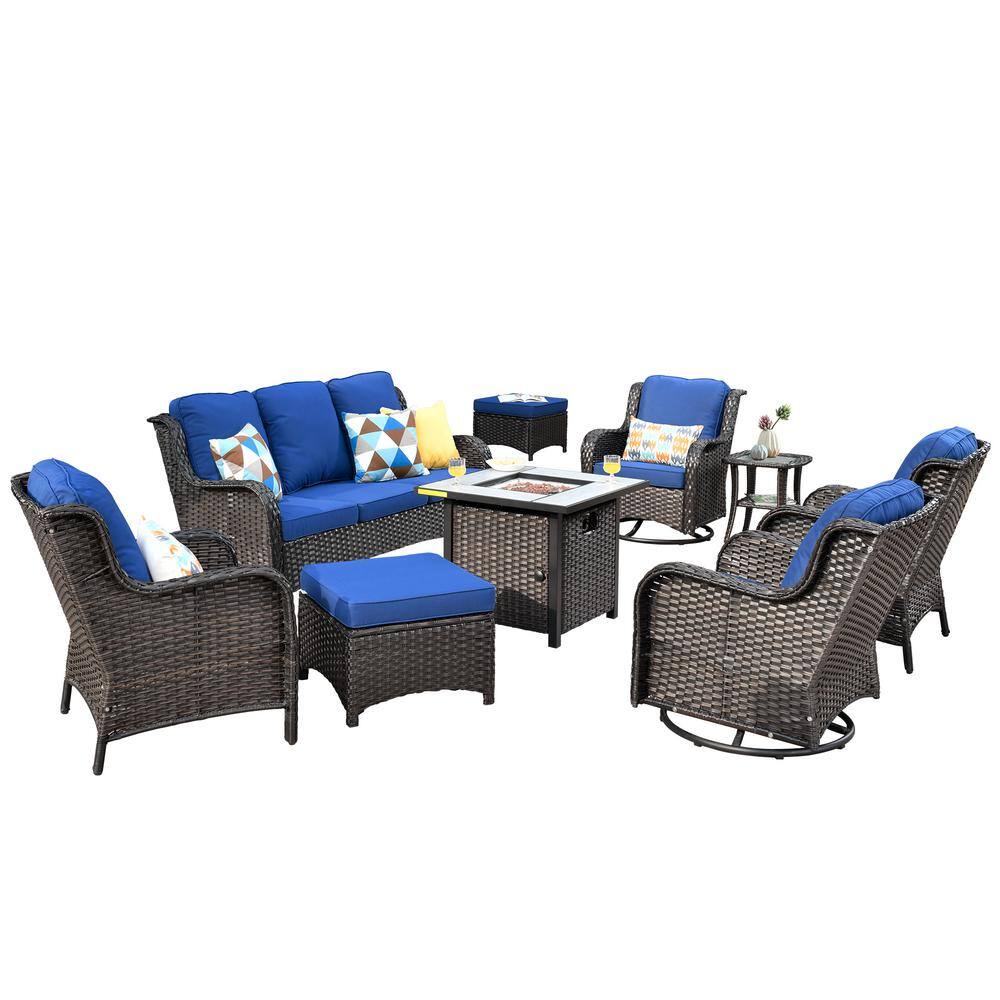 HOOOWOOO Oreille Brown 9Piece Wicker Outdoor Firepit Patio