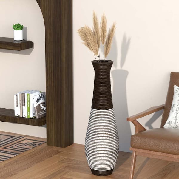 Unbranded 39 in. H Large Floor Vase Modern Durable Artificial Rattan Vase Ideal Decor Accent for Living Room, Black and Gray