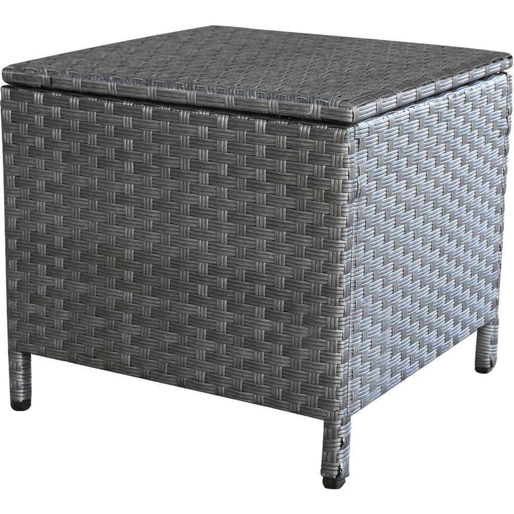 Grey Square PE Wicker Outdoor Side Table with Storage