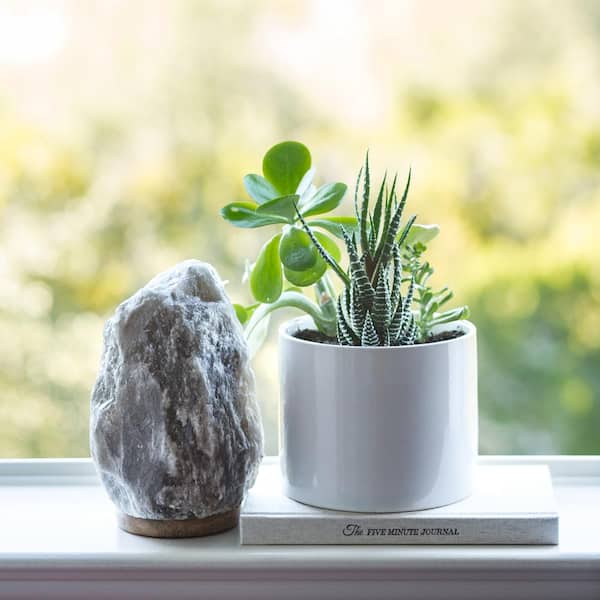 Himalayan 7.25 in. 6 lbs. Grey Salt Lamp, Natural Shape with Wire, Bulb and Wooden Base