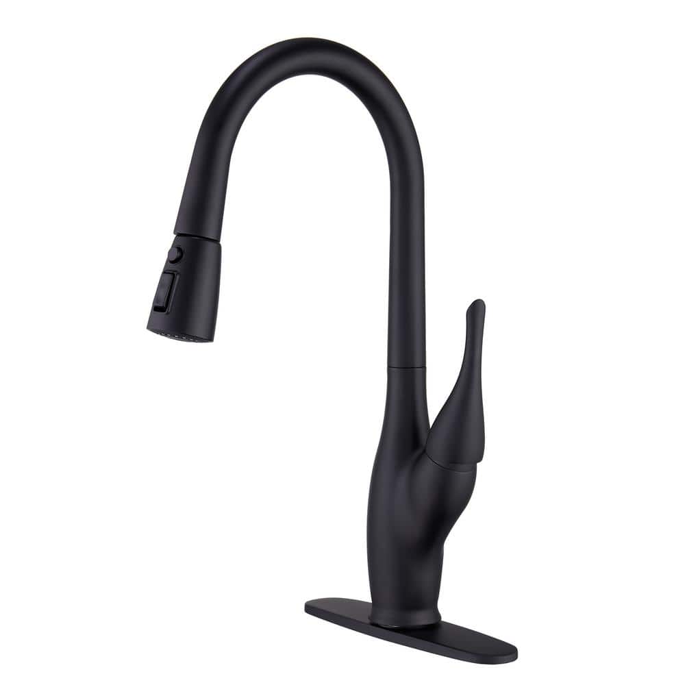 Single-Handle Dual Function Tulip High Arc Pull Down Sprayer Kitchen Faucet Deck Mount in Matte Black price history on PriceWatchPro