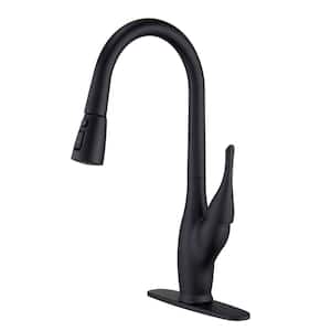 Single-Handle Dual Function Tulip High Arc Pull Down Sprayer Kitchen Faucet Deck Mount in Matte Black