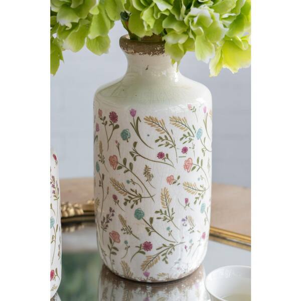 8 in. Ceramic Multicolor Cylinder Vase with Multi-Colored Floral