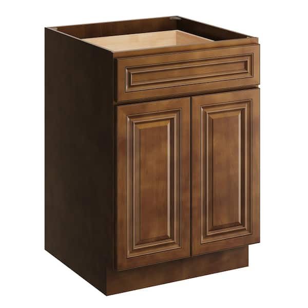 CASAINC 24 in. W x 24 in. D x 34.5 in. H Plywood Ready to Assemble Floor Base Kitchen Cabinet in Dark Caramel with Drawer
