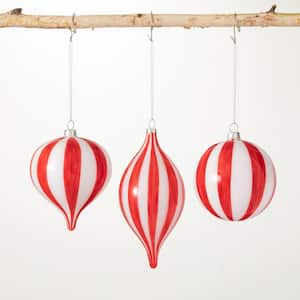 4", 5" and 7" Red Candy Cane Striped Ornaments (Set of 3)