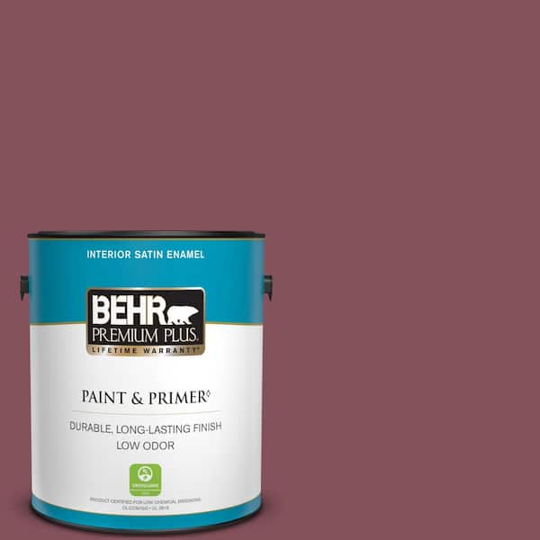 BEHR PREMIUM PLUS 1 gal. #PPU1-15 So Merlot Satin Enamel Low Odor Interior Paint & Primer