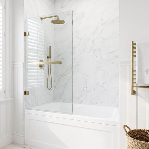 VIGO Zenith 34 in. W x 74 in. H Frameless Fixed Shower Screen Door
