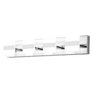 Greyson 26.7 in. 4-Light Vanity Lighting Fixture Chrome Dimmable Acrylic LED Bathroom Wall Sconce