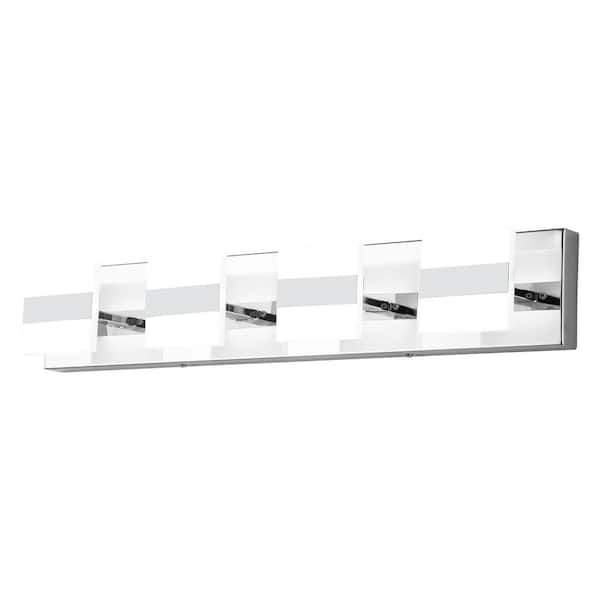 EDISLIVE Greyson 26.7 in. 4-Light Vanity Lighting Fixture Chrome Dimmable Acrylic LED Bathroom Wall Sconce