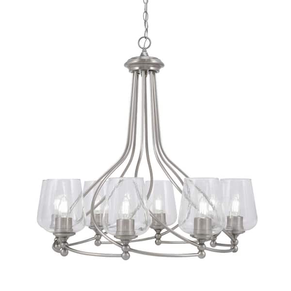 Unbranded Royale 8-Light Brushed Nickel Chandelier, Round Chandelier with 5 in. Clear Bubble Glass Shades, No bulbs included