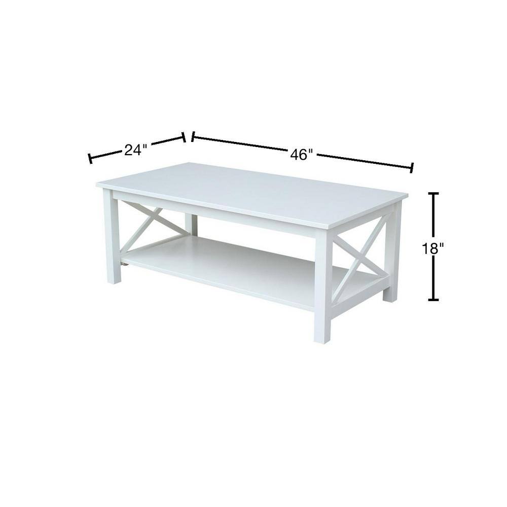 Hampton 46" White Solid Wood Rectangular Coffee Table