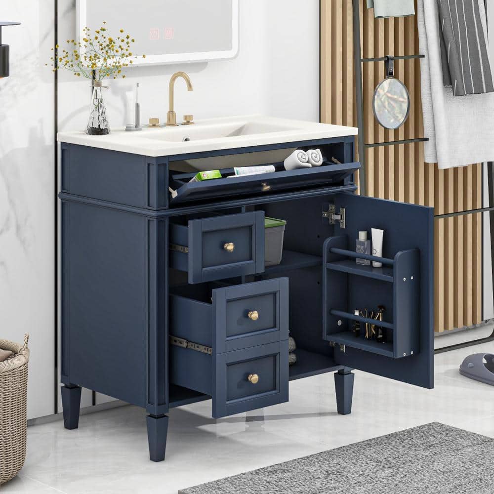 30 in. W x 18.3 in. D x 33.8 in. H Freestanding Bath Vanity in Blue with White Ceramic Top(Unassembled) price history on PriceWatchPro