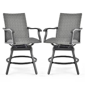 Patio Wicker Aluminum 360-Degree Outdoor Bar Stool Swivel Bar Height Chairs w/ Cushion 4D Air Fiber Quick Dry (2-Pieces)