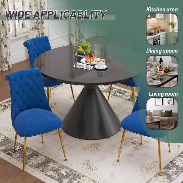 Boyel Living 5-Piece Round Black MDF Top Table Set Seats (4-Blue
