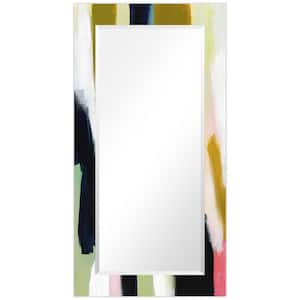 54 in. x 28 in. x 0.4 in. Sunder Modern Rectangular Framed Beveled Mirror on Free Floating Printed Tempered Art Glass