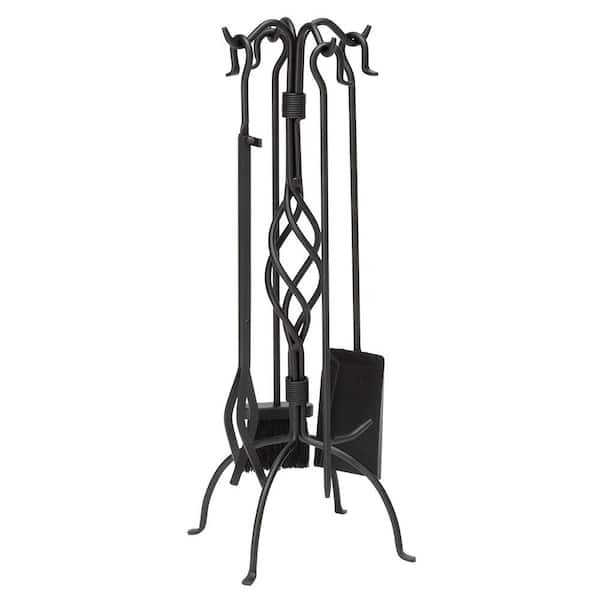 UniFlame Black Wrought Iron 5-Piece Fireplace Tool Set with Center Weave