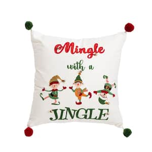Holiday Ivory/Multi-Color Sentiment Cotton 20 in. x 20 in. Poly Filled Decorative Throw Pillow
