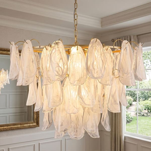 Rennnsan Juliana 8-Light 31 in. Modern Gold Cloud Glass Leaf