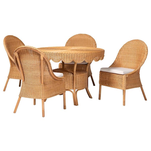 Tyrone 5-Piece Light Honey Rattan Top Dining Set Seats 4