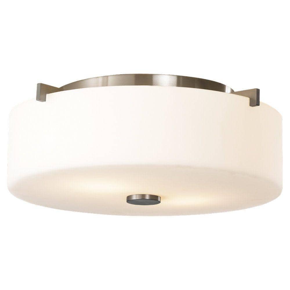 Brushed Steel 2-Light Flush Mount with White Opal Glass Shade
