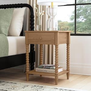Spindle Light Brown Nightstand with Drawer
