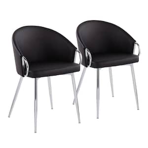 Claire Black Faux Leather and Chrome Metal Arm Chair (Set of 2)