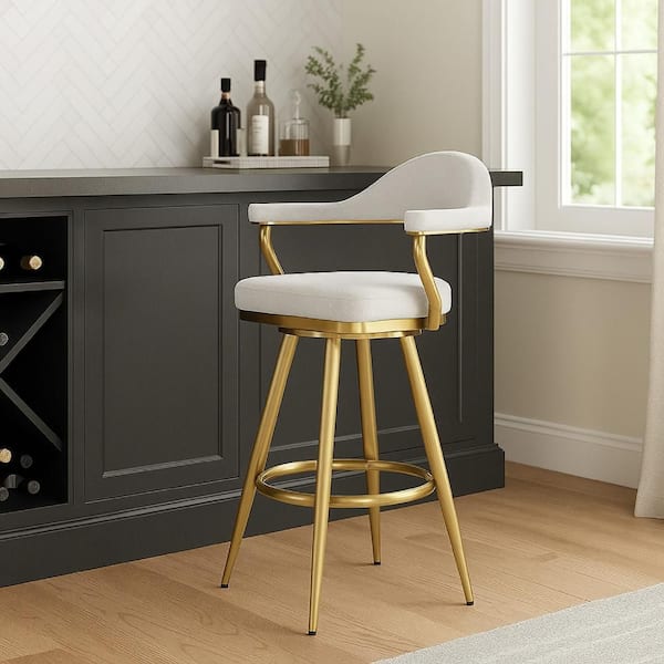 Justy 41 in. H Silver and Gold Low Back Metal Bar Stool with Polyester