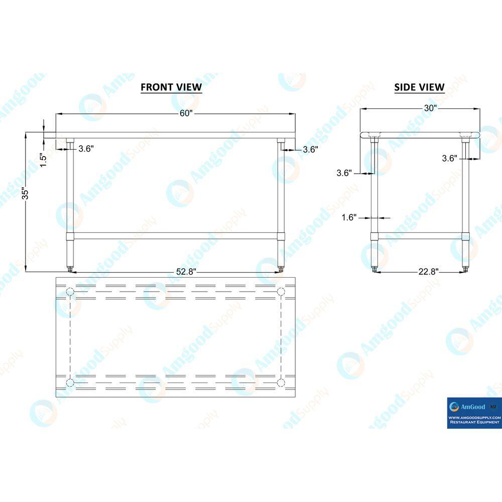 60" Stainless Steel Work Table with Galvanized Undershelf