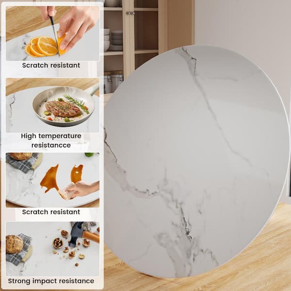 23.6 in. Round Sintered Stone Kitchen Lazy Susan Turntable for Dining Table Top in Ink