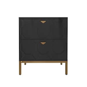 Honeycomb Wooden 2-Drawer Side Table in Black