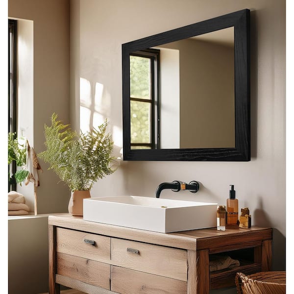 3 in Black Frame (42 in. W x 33 in. H) Oak Hardwood Rectangle Wall Mirror