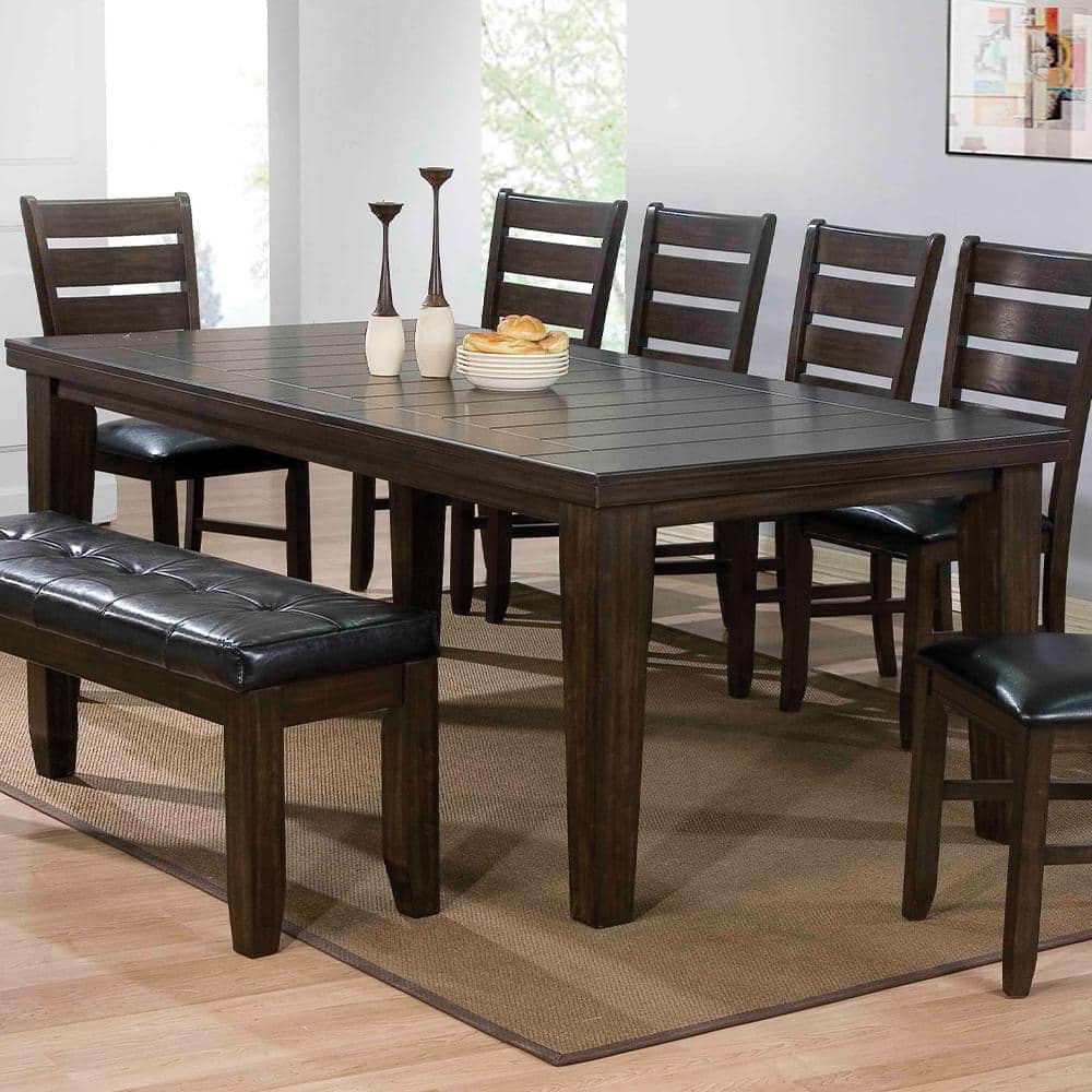 Espresso Extendable Rectangular Wood Dining Table with Leaf