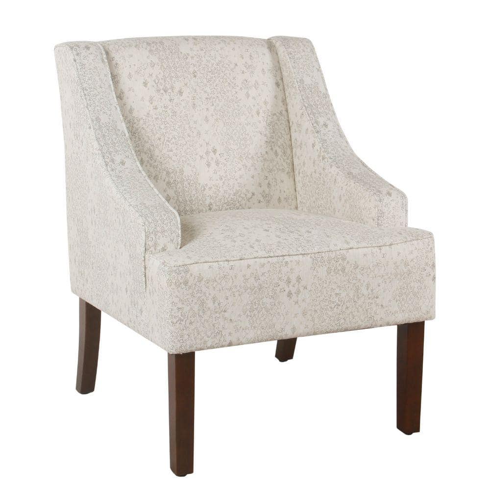 Benjara Gray And Brown Fabric Accent Chair With Swooping Arms Bm