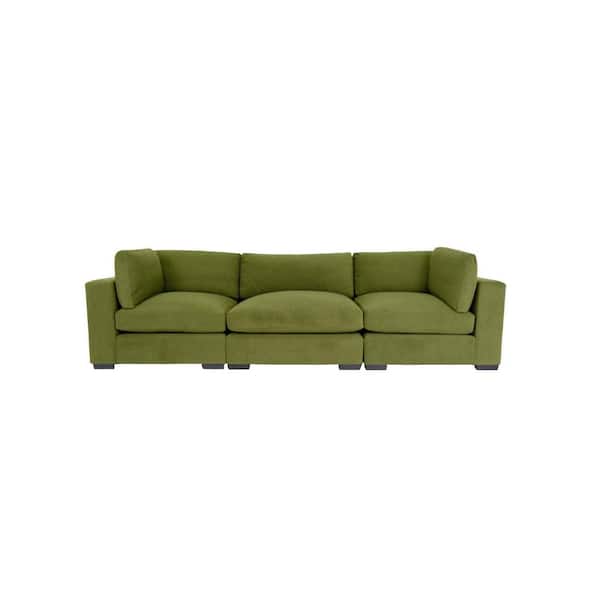 HomeRoots Amelia 126 in. Rolled Arm Microfiber Rectangle Nailhead Trim Sofa in Moss Green