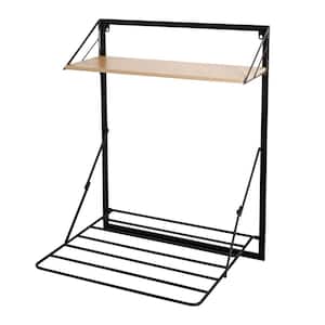 31 in. H x 24 in. W x 20 in. D Wall Mounted Drying Rack with Shelf in Black/Natural