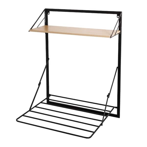 Honey-Can-Do 31 in. H x 24 in. W x 20 in. D Wall Mounted Drying Rack with Shelf in Black/Natural