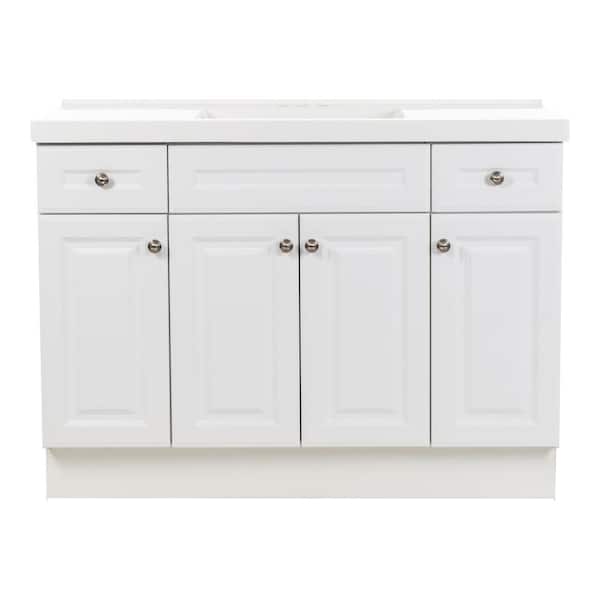 Glacier Bay Glensford 49 in. W x 22 in. D x 37 in. H Single Sink Freestanding Bath Vanity in White with White Cultured Marble Top
