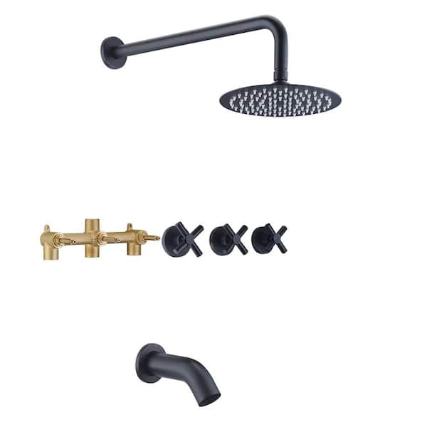 SUMERAIN Contemporary Triple Handle 1-Spray Tub and Shower Faucet 1.8 GPM in Matte Black (Valve Included)