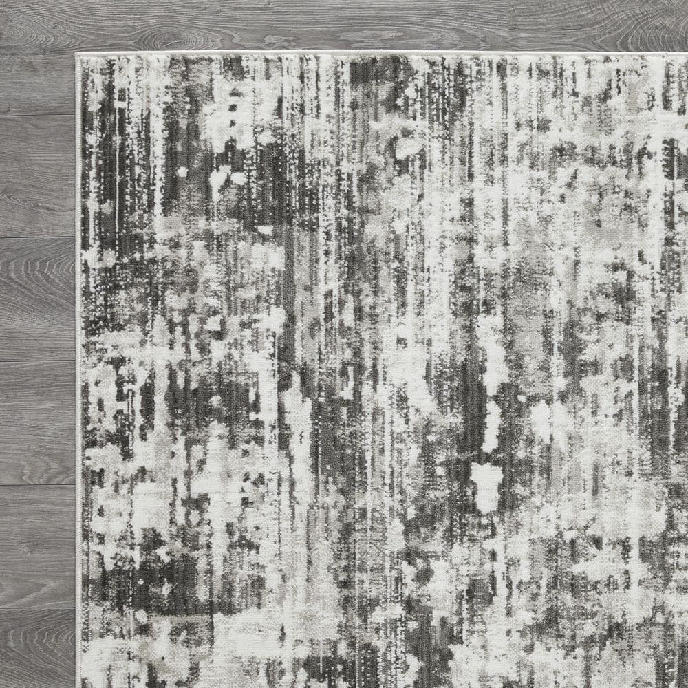 Gray Abstract 9' x 12' Stain-Resistant Synthetic Area Rug
