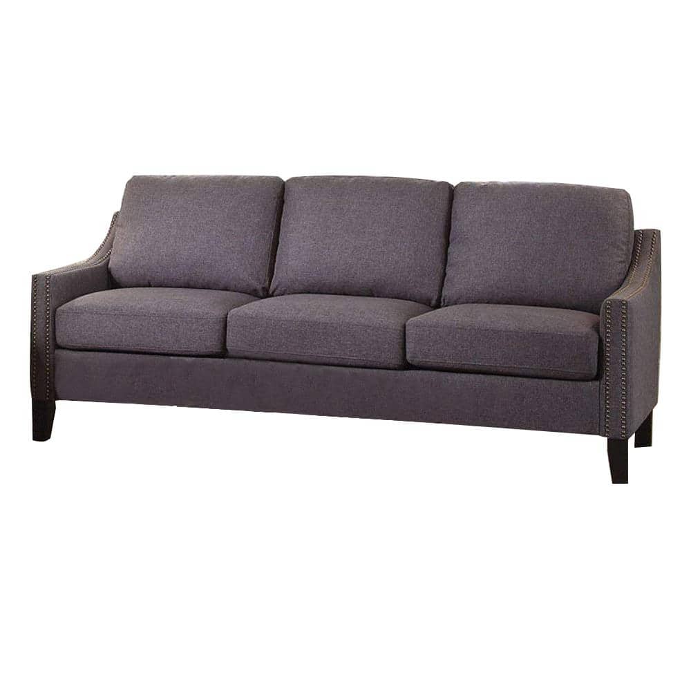 Zapata Gray Linen Sloped Arm Sofa with Nailhead Trim