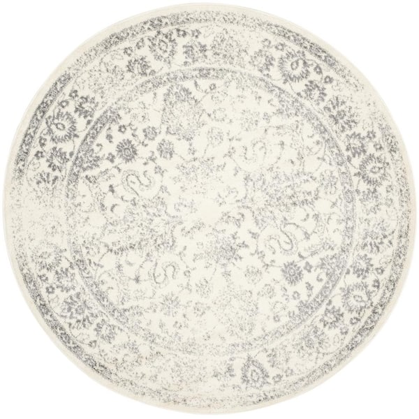 SAFAVIEH Adirondack Ivory/Silver 4 ft. x 4 ft. Border Distressed Round Area Rug