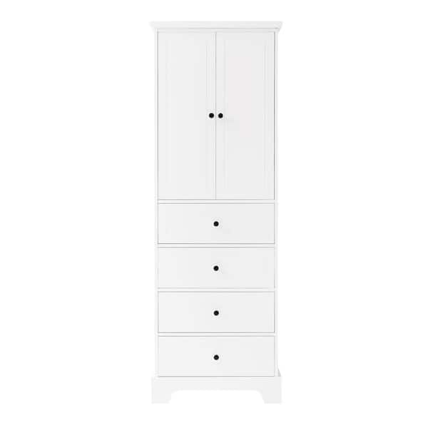 Bnuina 23.6 in. W x 15.7 in. D x 68.1 in. H White Freestanding Linen Cabinet in White with 2-Adjustable Shelfs and 4 Drawers
